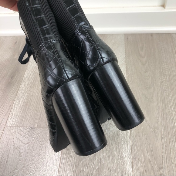 Steve Madden Latch Croc Embossed Black Combat Lace Up Boots Size 8.5 - Picture 7 of 13